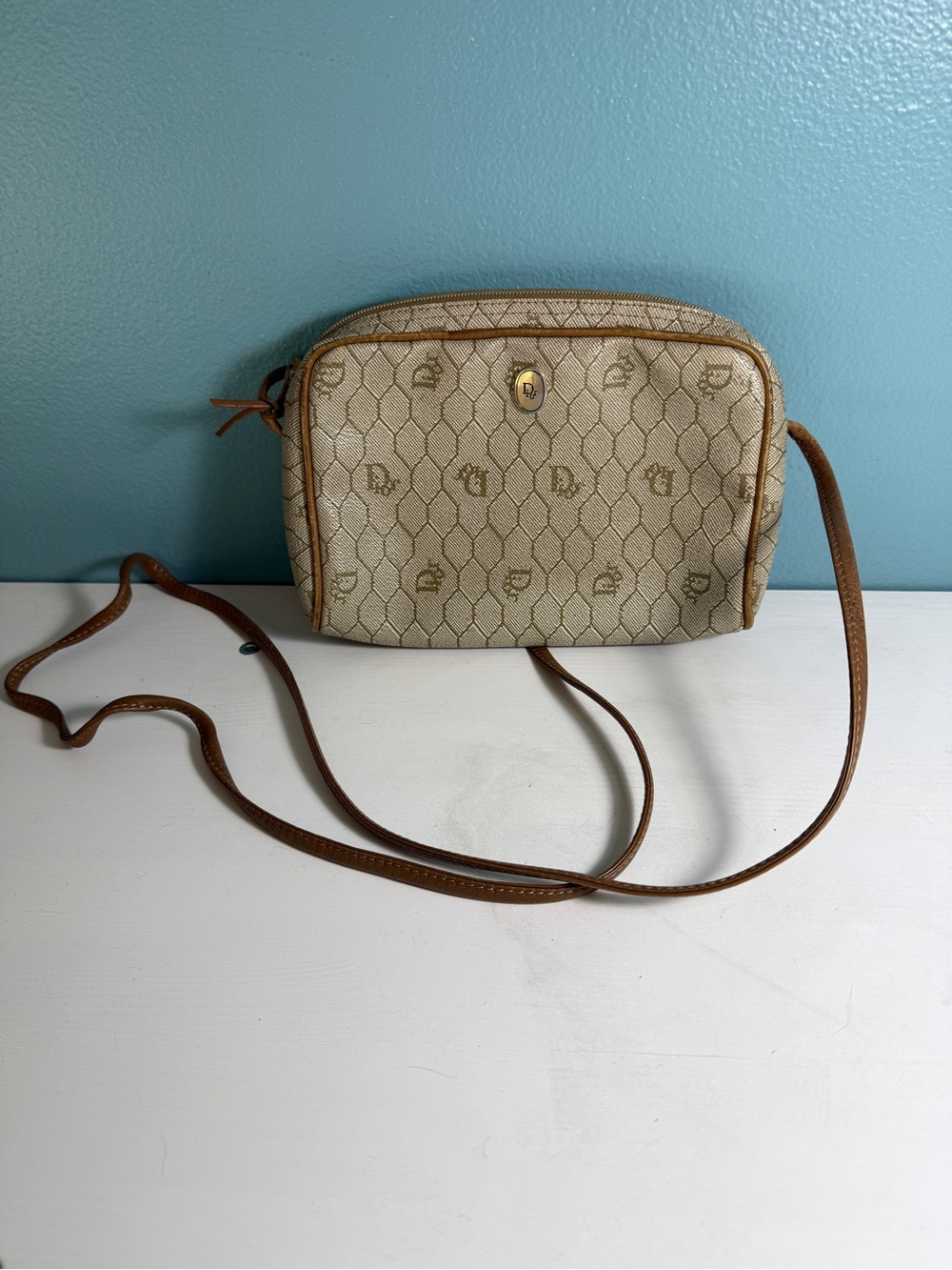 Authentic Christian Dior Honeycomb Crossbody Camera Bag